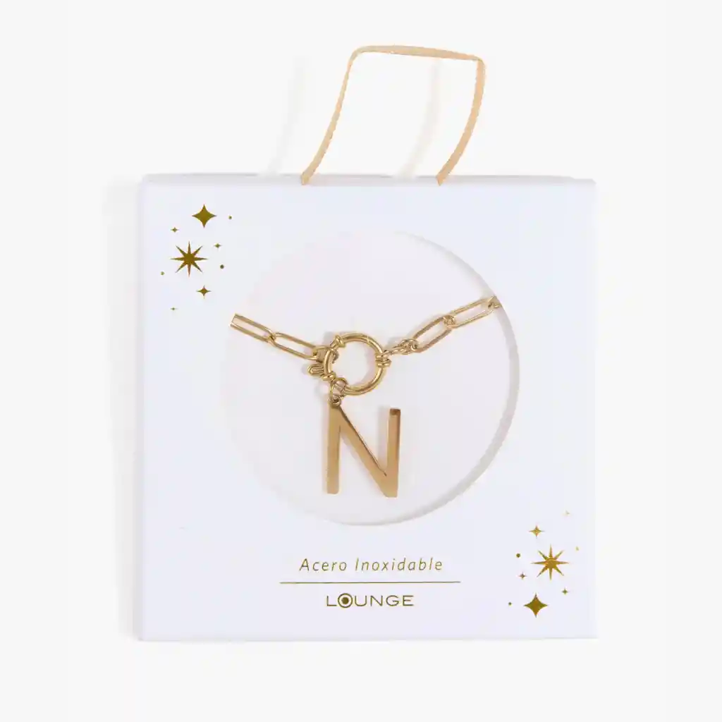 Collar Mujer Broche Con Letra N Dorado