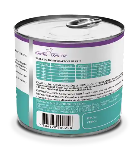 Gerolamo Perro Gastro-low Fat Alimeto Húmedo Lata 315 Gr