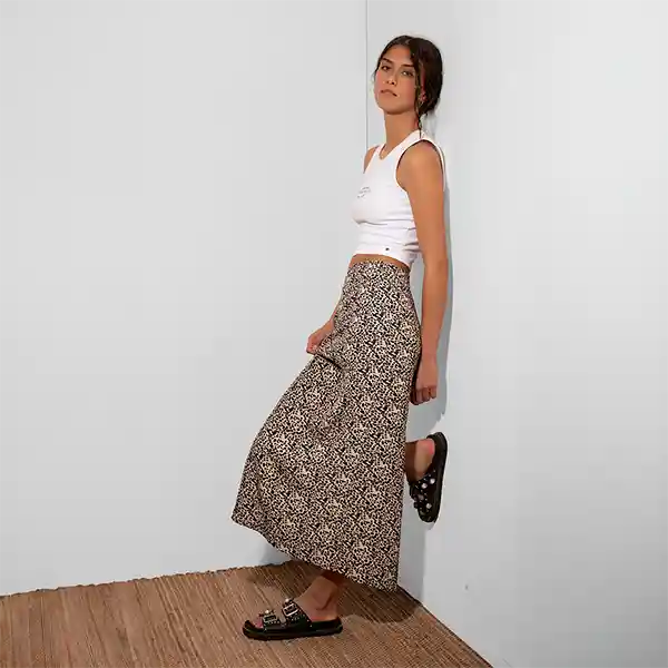 Falda Midi Animal Print Negra L Raindoor