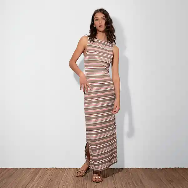 Vestido Largo Rosado Metalizado S Raindoor