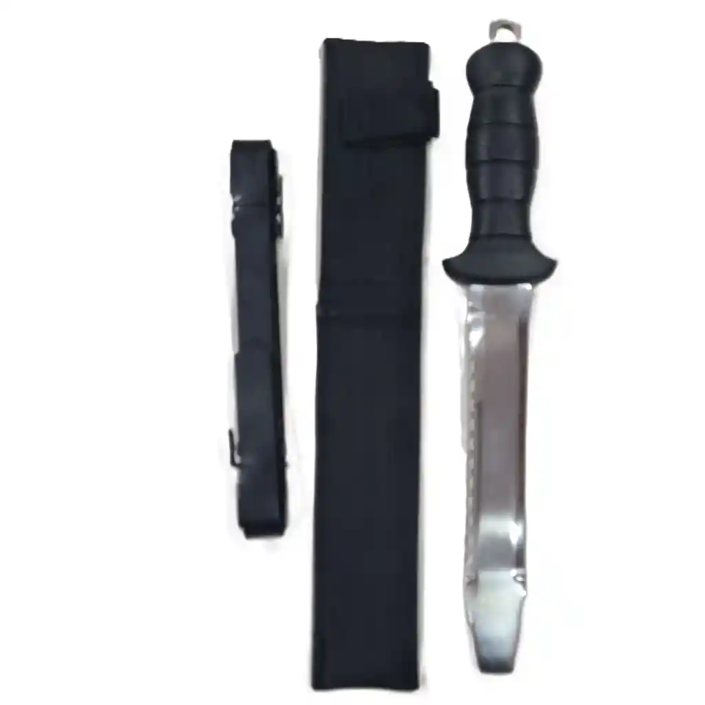 Cuchillo Buceo Punta Plana Acero Inox 33cms 367gr Con Funda