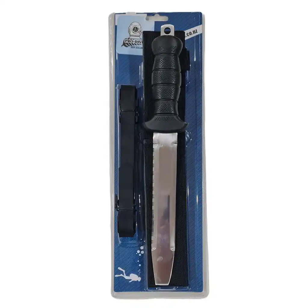 Cuchillo Buceo Punta Plana Acero Inox 33cms 367gr Con Funda