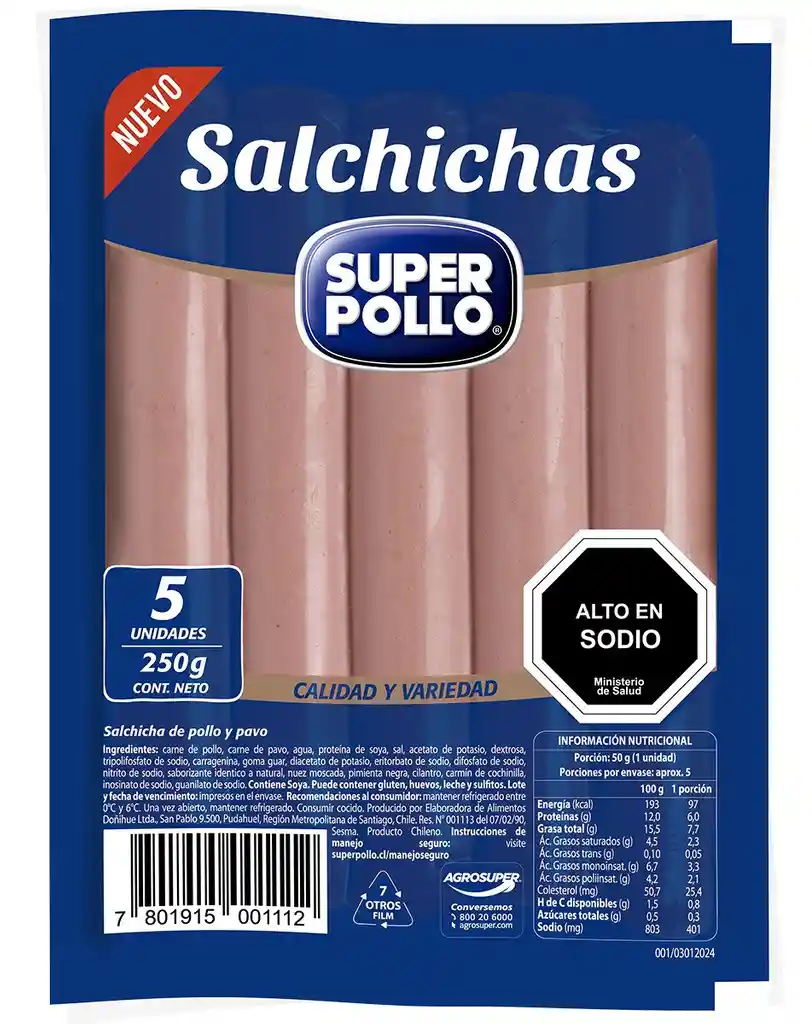 Salchichas De Pollo Y Pavo Super Pollo 250gr