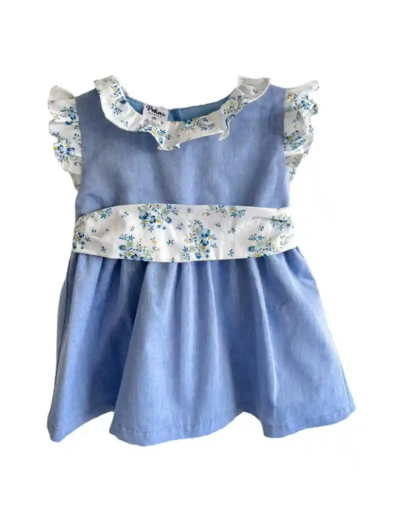 Vestido Celeste Hortensia Algodón Bebe Niña 9 Meses