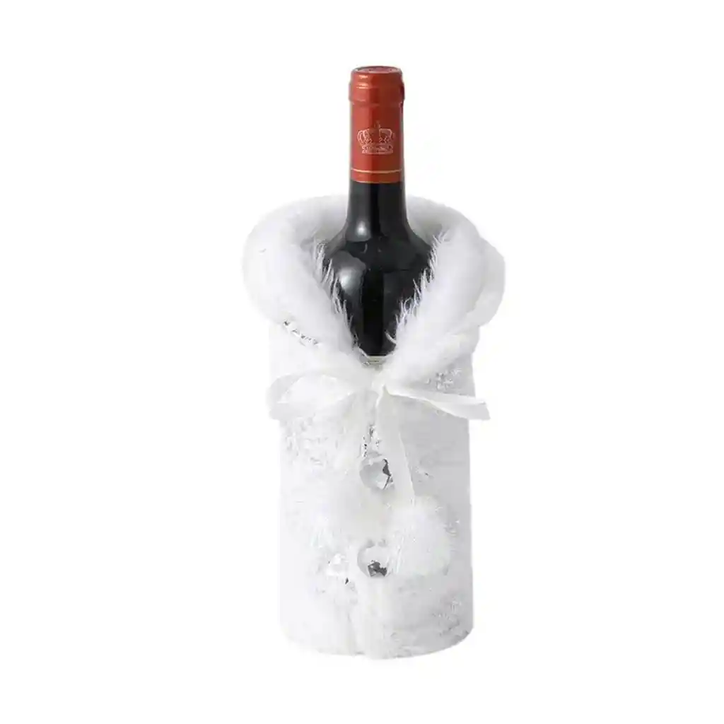 Pack De 3 Cubierta De Botella Vino De Navidad, Blanca Plateada