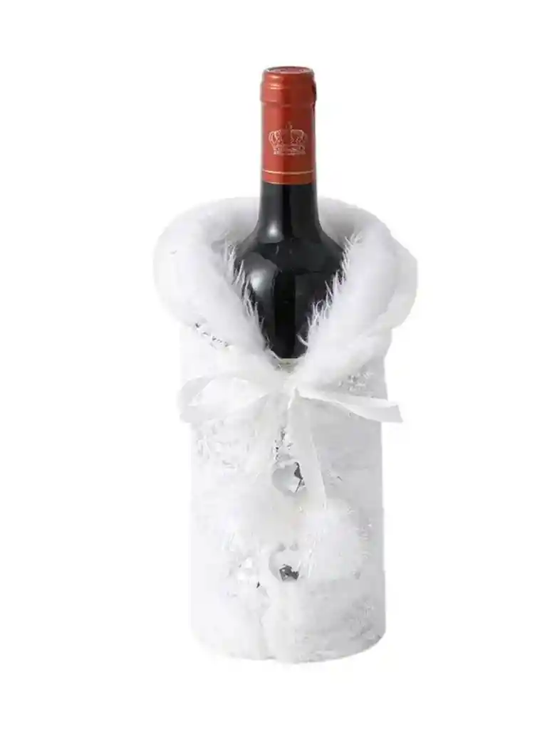 Pack De 3 Cubierta De Botella Vino De Navidad, Blanca Plateada