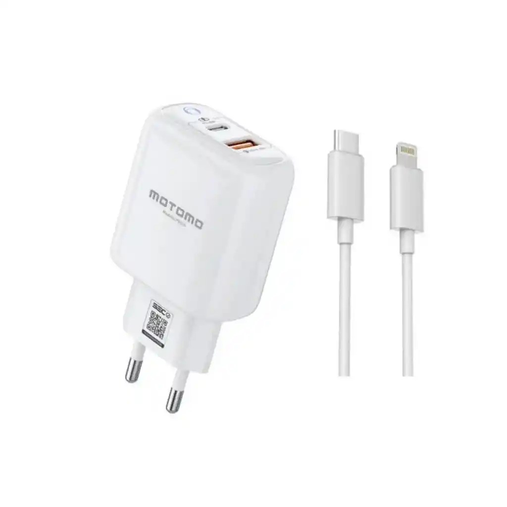 Pack Motomo Cable Lighting + Cargador 20w Blanco