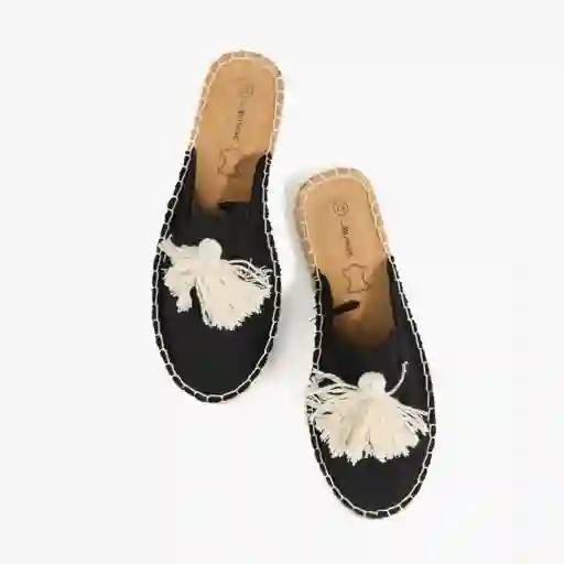 Sandalias Mujer Alpargata Pompón 36 Negro