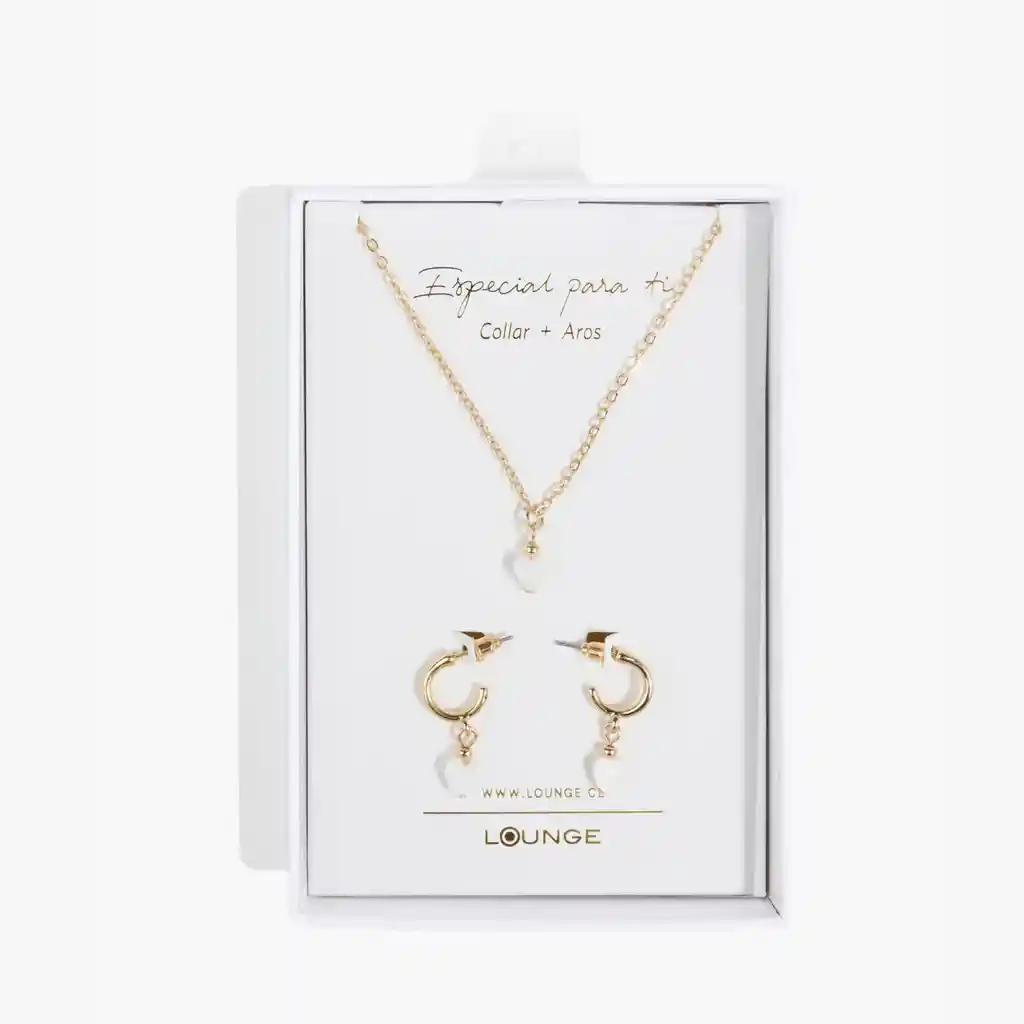 Set Collar Y Aros Mujer Corazón Nácar Dorado