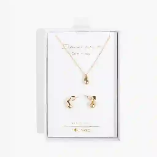 Set Collar Y Aros Mujer Gota Dorado