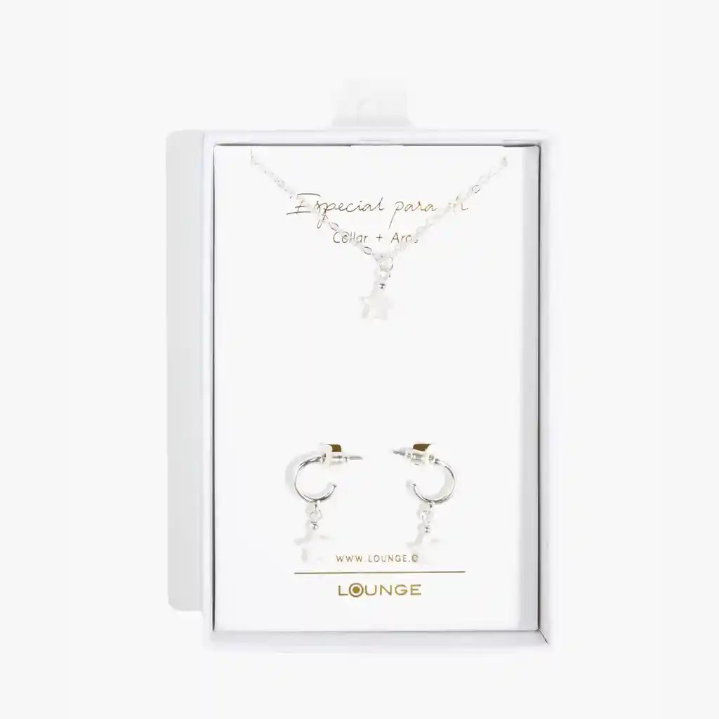 Set Collar Y Aros Mujer Estrella Nácar Plateado