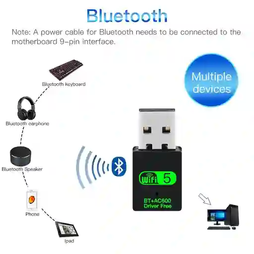 Adaptador Usb Wifi Y Bluetooth | Dual Band 2.4g/5g | Plug Play