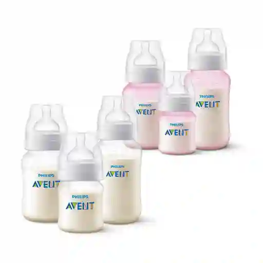 Pack 6 Mamaderas Anticolic 125ml,260ml,330ml Avent Bicolor