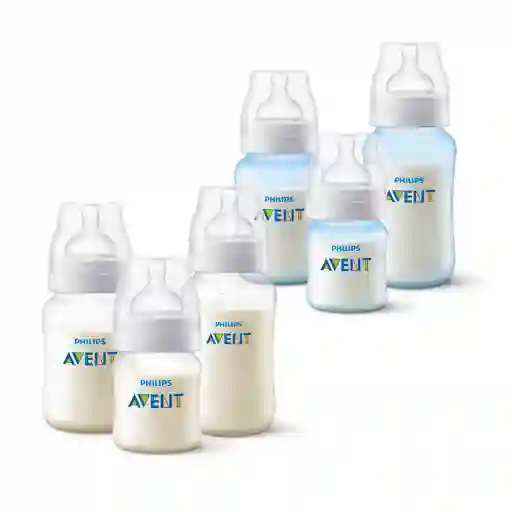 Pack 6 Mamaderas Anticolic 125ml,260ml,330ml Avent Bicolor