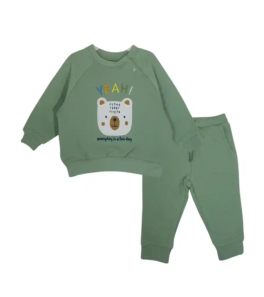 Buzo Acanalado Verde Osito Talla 3-6m