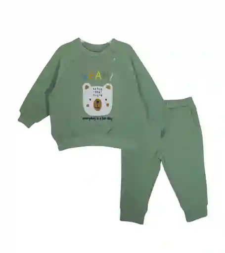 Buzo Acanalado Verde Osito Talla 9-12m