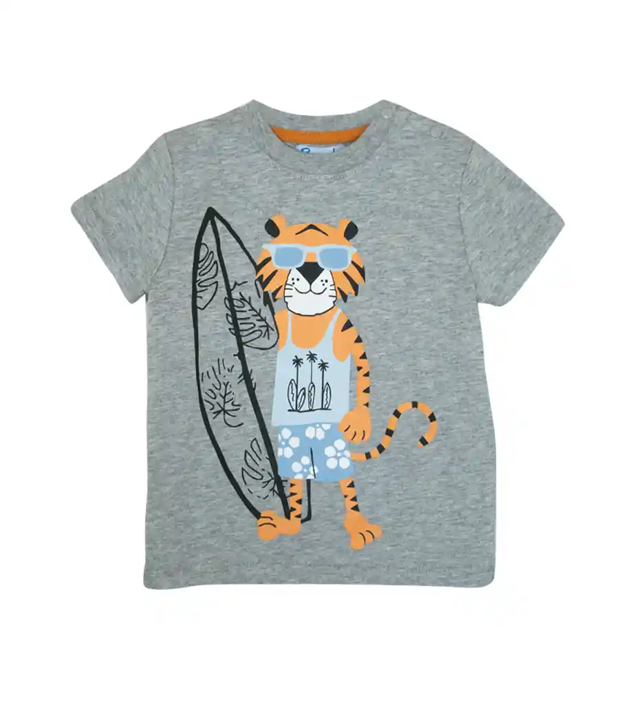 Polera Gris Manga Corta Tigre Talla 18-24m