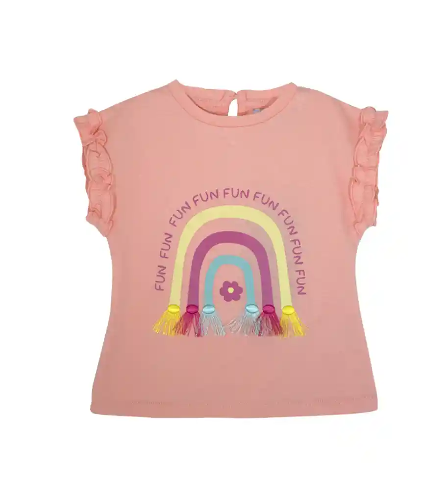 Polera Rosa Manga Corta Arcoíris Talla 12-18m