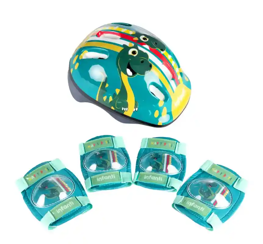 Set De Casco Y Rodilleras Verde Infantil