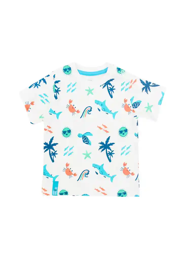 Polera Bebé Niño Estampado Malibu 147 Blanco 6 A 12 Meses