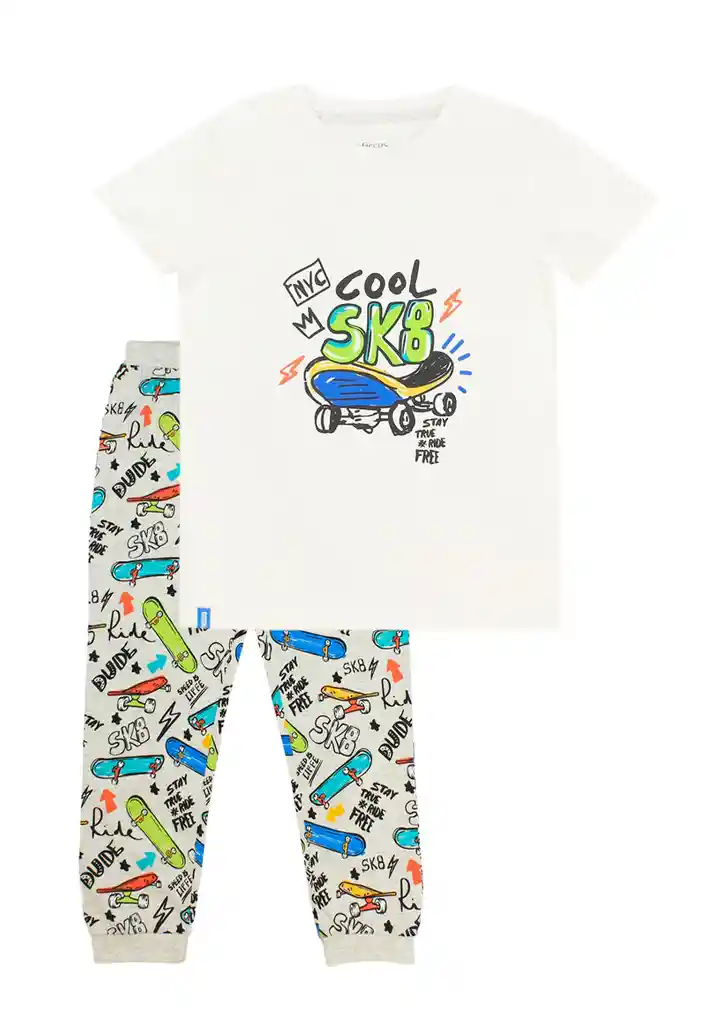 Pijama Kids Niño Largo Sk8 272 Blanco 2 Años