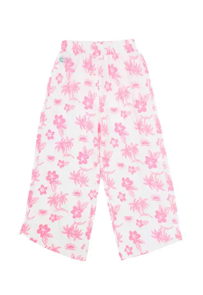 Pantalón Kids Niña Palazzo Estampado Malibu 303 Blanco 4 Años