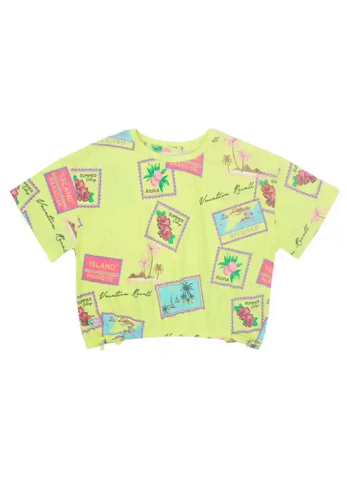 Polera Junior Niña Estampada Malibu 393 Verde Limón 12 Años