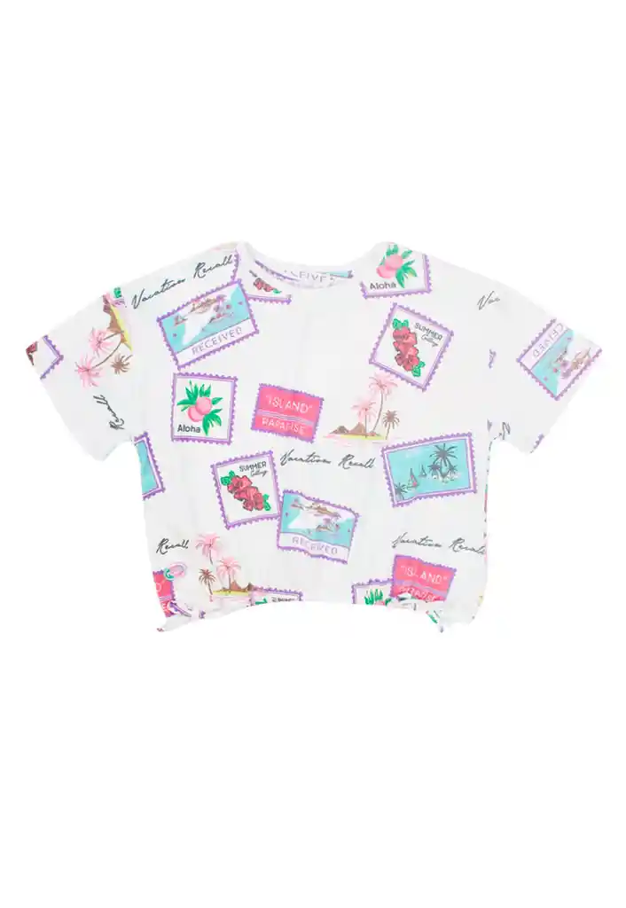 Polera Junior Niña Estampada Malibu 393 Blanco 12 Años