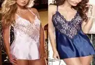 Baby Dolls Negro Holgado Con Encaje En La Parte Superior Y Panty Talla M