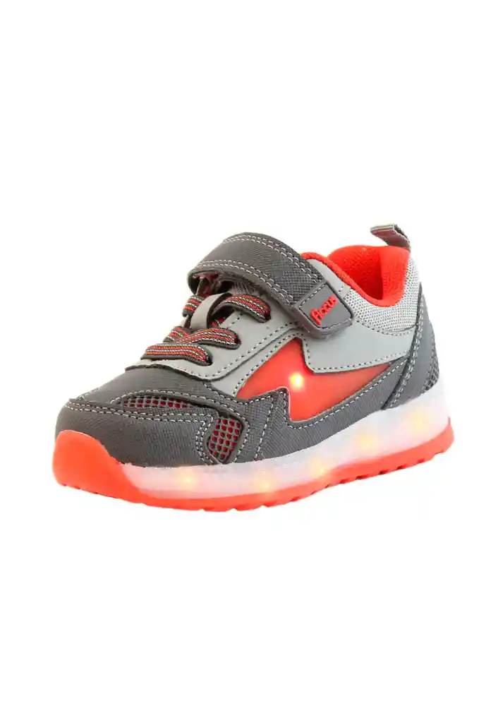 Zapatilla Led Velcro Elástico Kids Niño  945 Gris 28