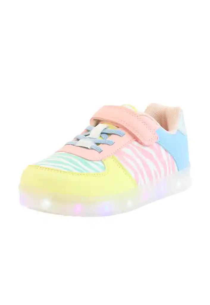 Zapatilla Led  Velcro Elástico Kids Niña 942 Rosado 27