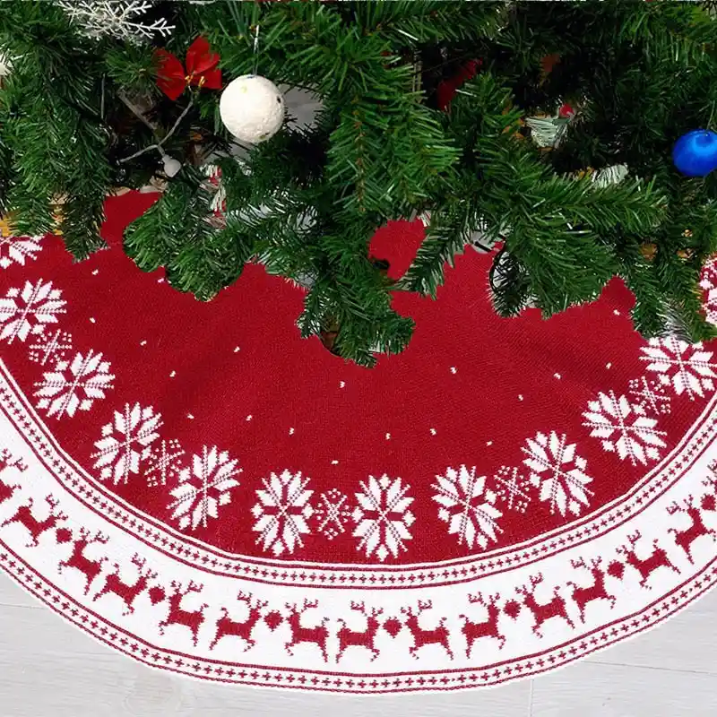 Faldón Boho Para Arbol De Navidad Tejido Rojo Con Vivos Blancos