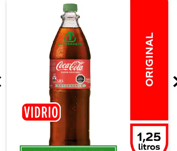 Bebida Coca Cola Original Vidrio Retornable 1,25 Lt.