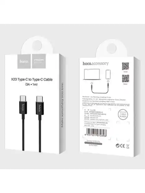 Cable Hoco X23 Tipo C A Tipo C 1m 3a Negro