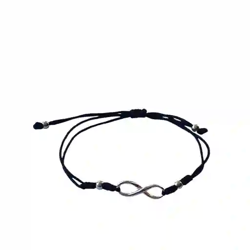 Pulsera Infinito Cordón Negro Plata Fina 925