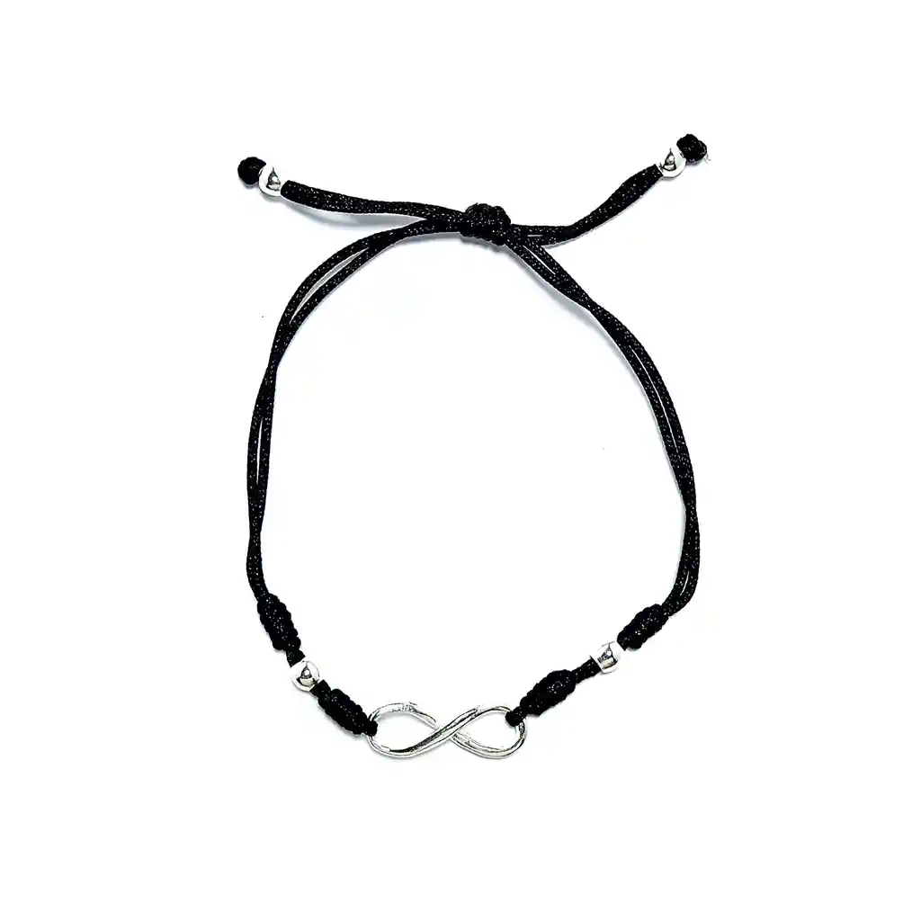 Pulsera Infinito Cordón Negro Plata Fina 925