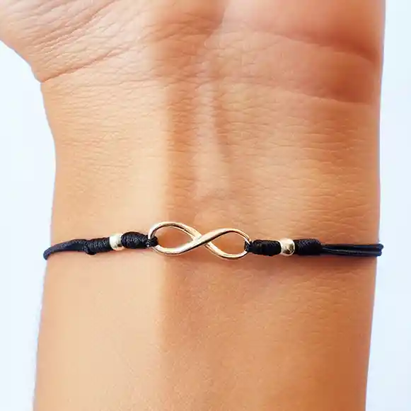 Pulsera Infinito Cordón Negro Plata Fina 925