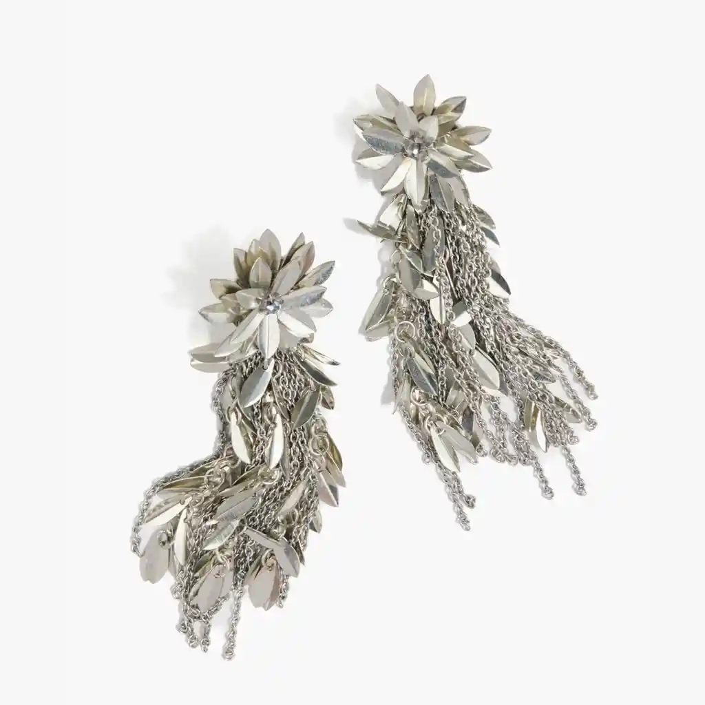 Aros Mujer Flor Hojas Plateado