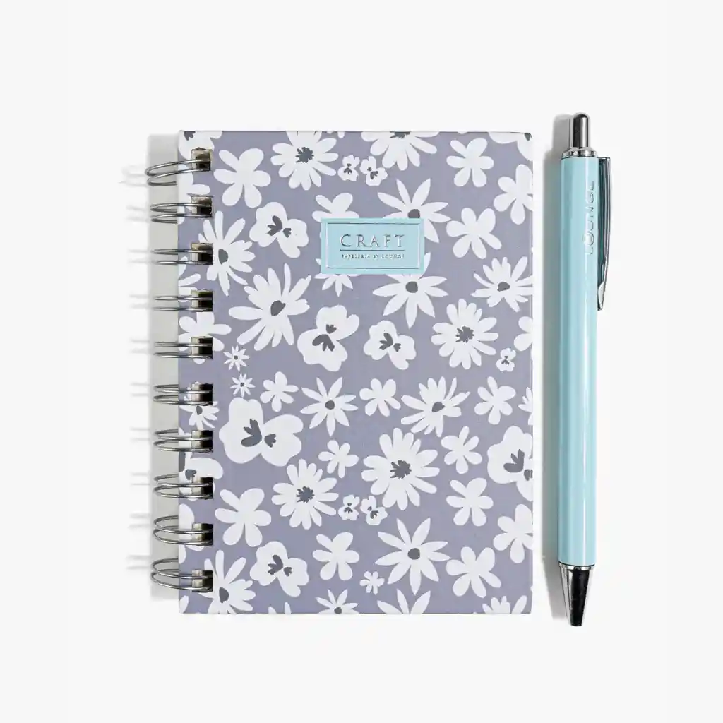 Set Cuaderno Y Lápiz Mujer Flores Lila