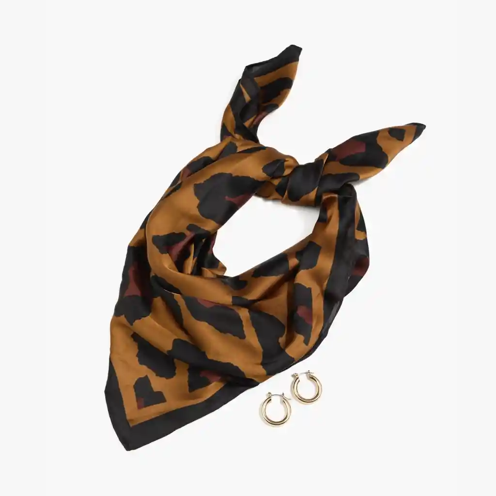 Set Pañuelo Y Aros Mujer Animal Print Clásico Café