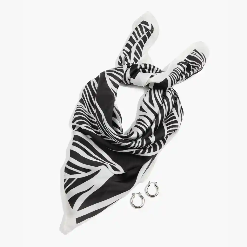 Set Pañuelo Y Aros Mujer Hojas Blanco