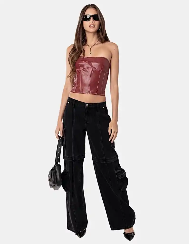 Wine Strapless Crop Top