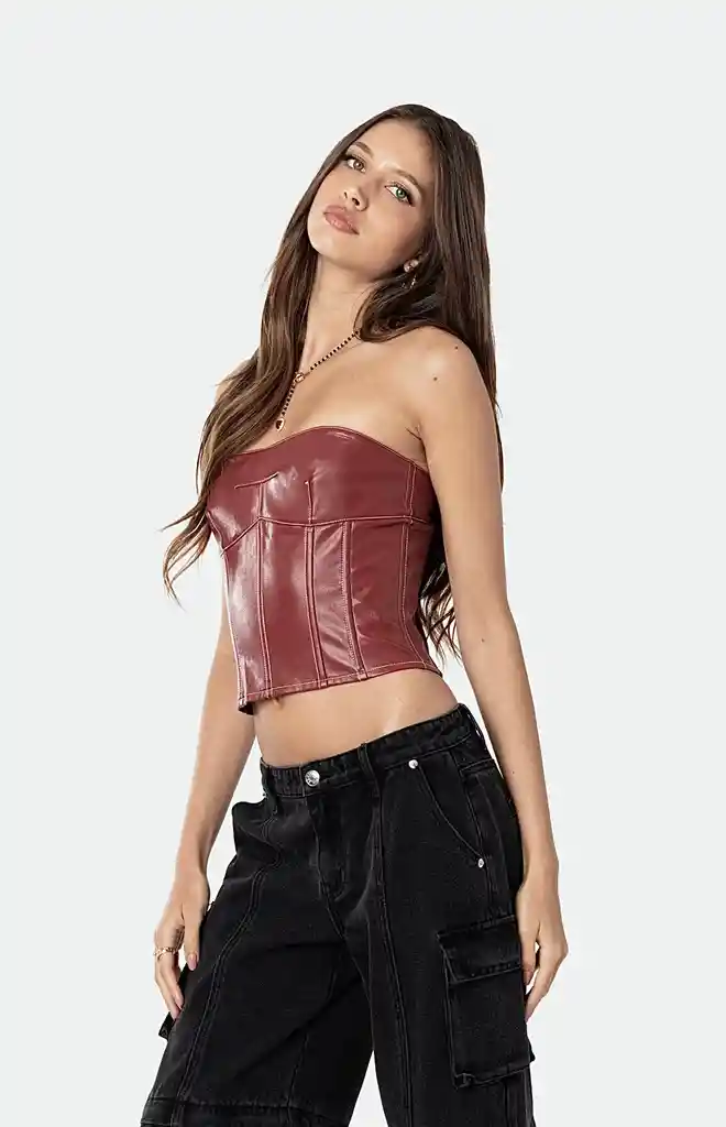 Wine Strapless Crop Top