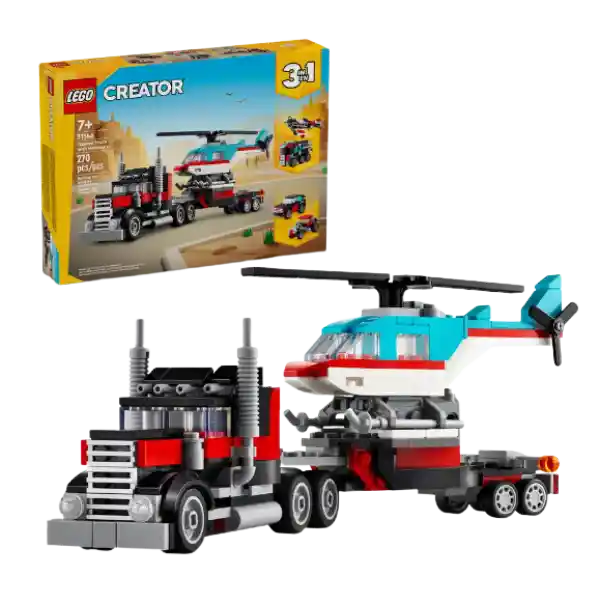 Lego Creator 3 En 1 Camión Plataforma Con Helicóptero 270 Piezas 31146