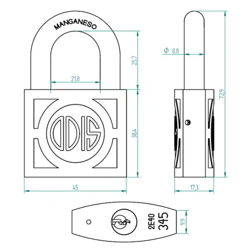 Candado Odis 345 45mm - Bronce Forjado