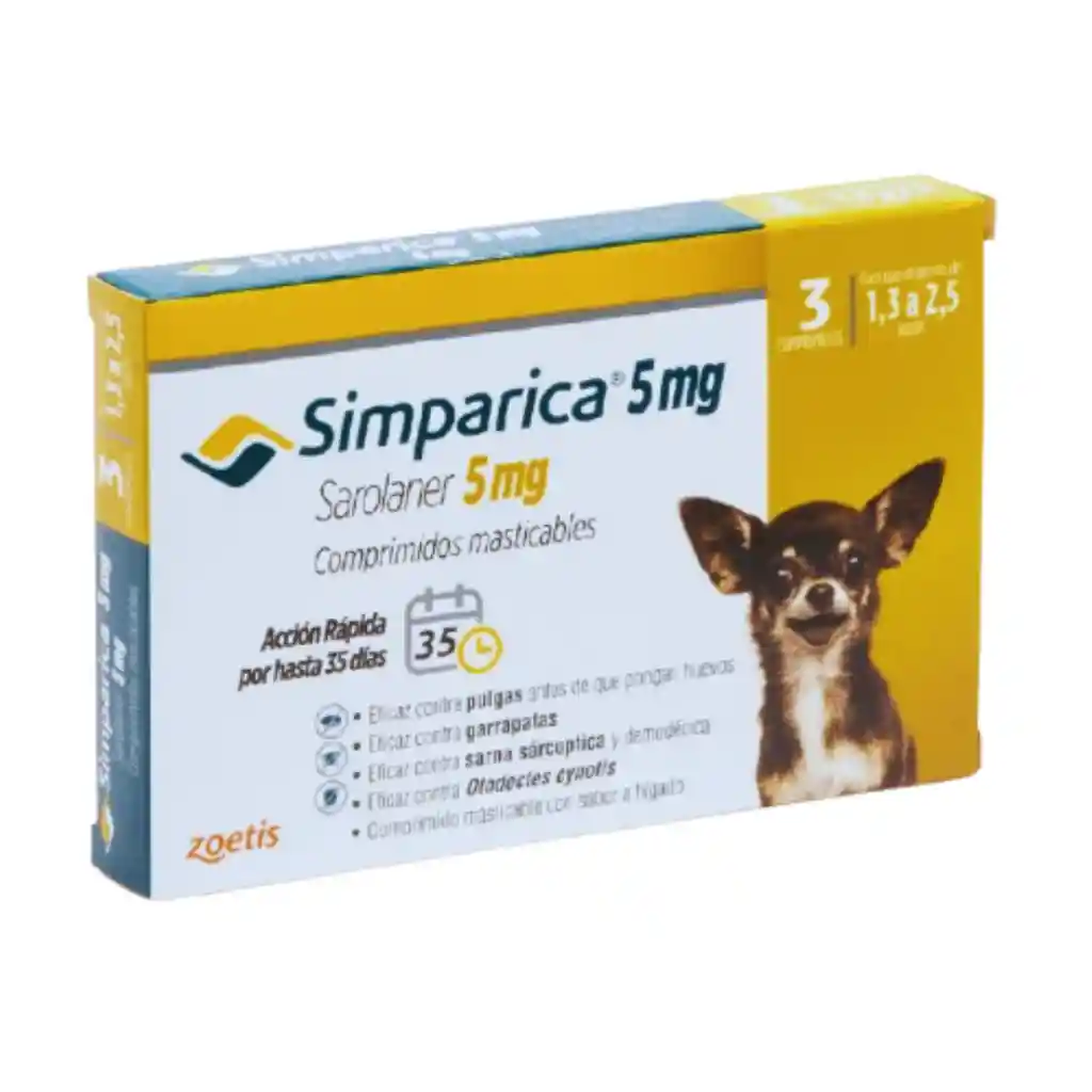 Simparica, Antiparasitario Masticable Para Perros De 1,3 A 2,5 Kg (1 Comprimido)