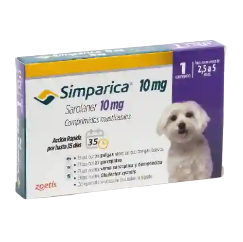 Simparica, Antiparasitario Masticable Para Perros De 2,5 A 5 Kg (1 Comprimido)