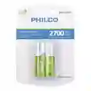 Pack 2 Pilas Recargables Aa Philco 2700mha