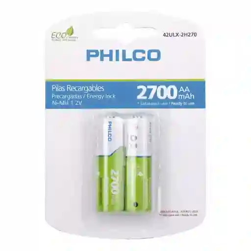 Pack 2 Pilas Recargables Aa Philco 2700mha