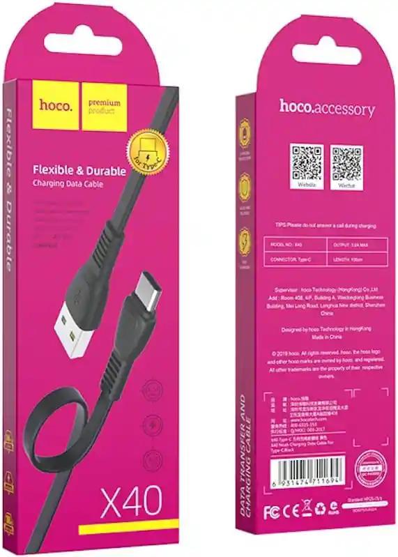 Cable Usb A Tipo C - Hoco X40 1m 2.4a Negro